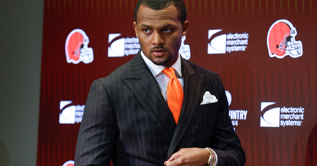 Introduced by the Browns, Deshaun Watson Denies Wrongdoing