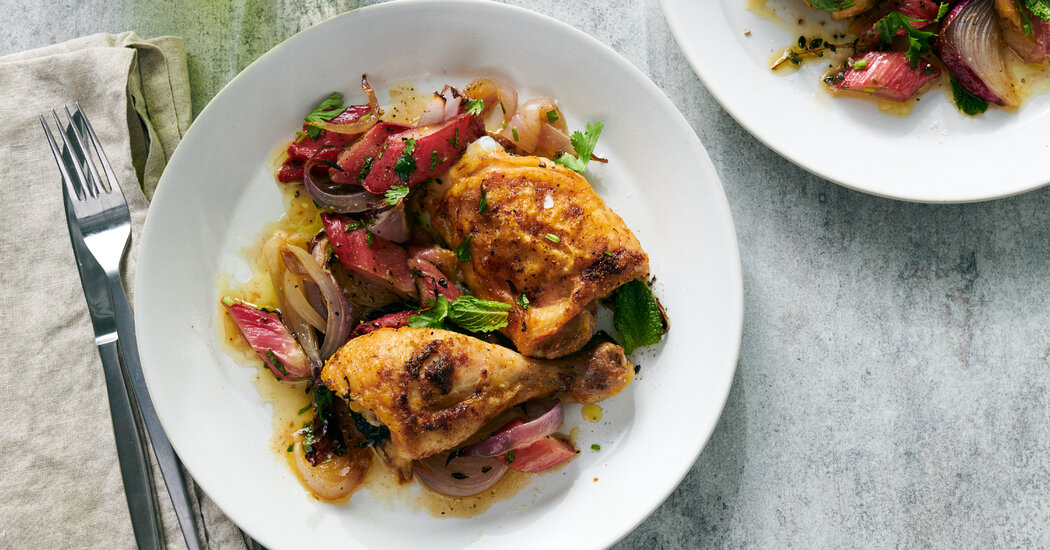 Sheet-Pan Roast Chicken With Rhubarb